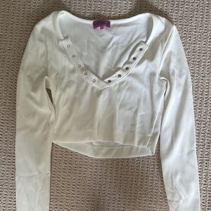 Never Worn Edikted White Ribbed V-Neck Blouse